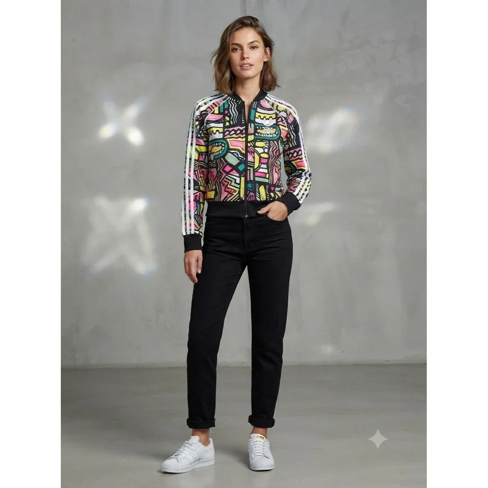 Adidas Girls XS Multicolor Geometric Full-Zip Track Jacket, Long Sleeve NWOT